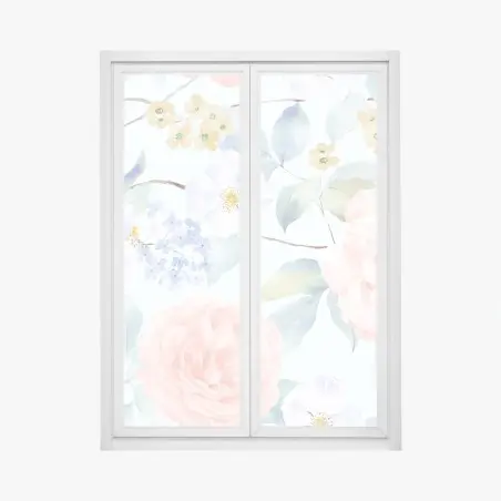 Sticker pour vitres et fenêtres motif floral pastel en aquarelle pour décoration – Wallnifity®