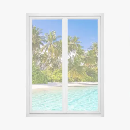 Sticker pour vitres et fenêtres plage tropicale au sable blanc et eau turquoise – Wallnifity®