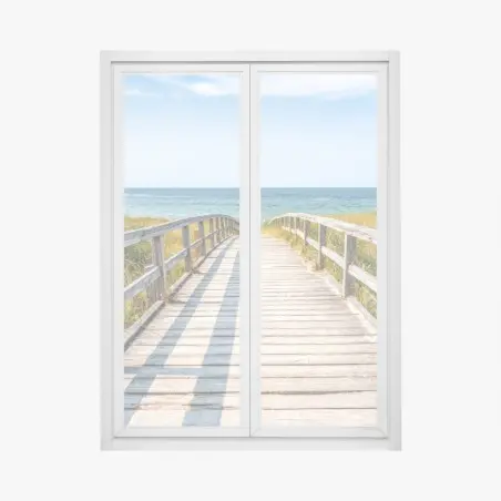 Sticker pour vitres et fenêtres passerelle en bois vers l'océan – Wallnifity®