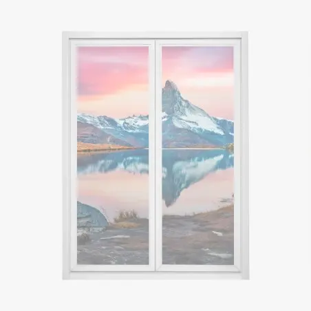 Sticker pour vitres et fenêtres lever matinal sur le lac Stellisee et le Cervin – Wallnifity®