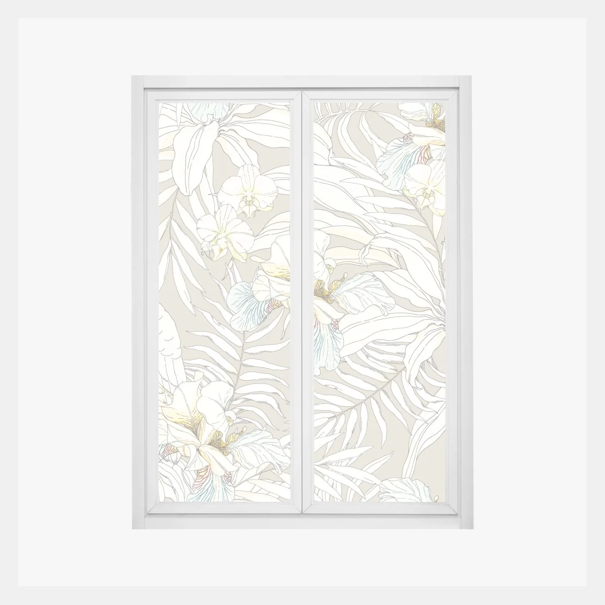 Sticker pour vitres et fenêtres décor tropical aux cacatoès et orchidées sur fond beige – Wallnifity® Sticker pour vitres et fenêtres décor tropical aux cacatoès et orchidées sur fond beige – Wallnifity®