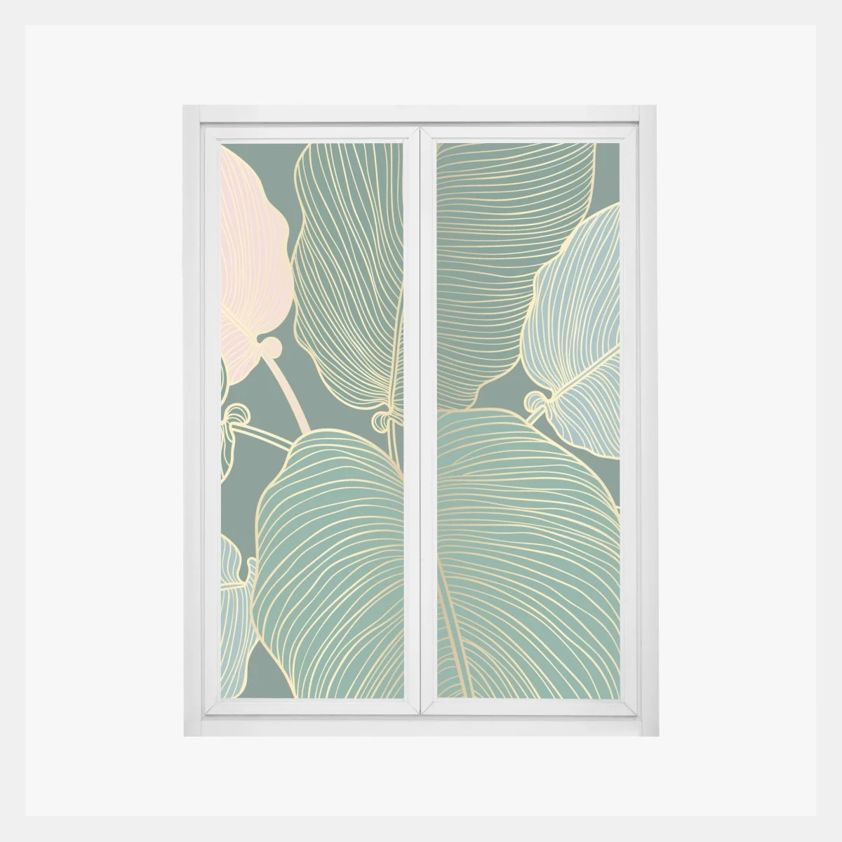 Sticker pour vitres et fenêtres feuillage tropical doré et pastel – Wallnifity® Sticker pour vitres et fenêtres feuillage tropical doré et pastel – Wallnifity®