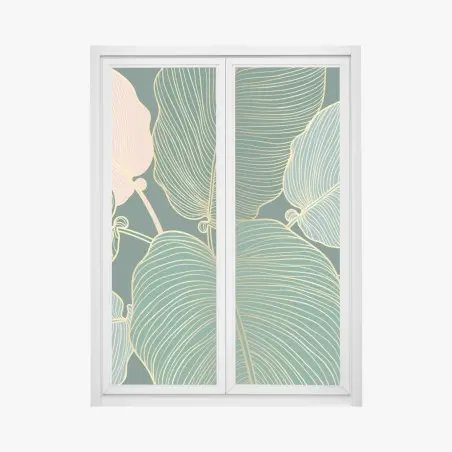 Sticker pour vitres et fenêtres feuillage tropical doré et pastel – Wallnifity®