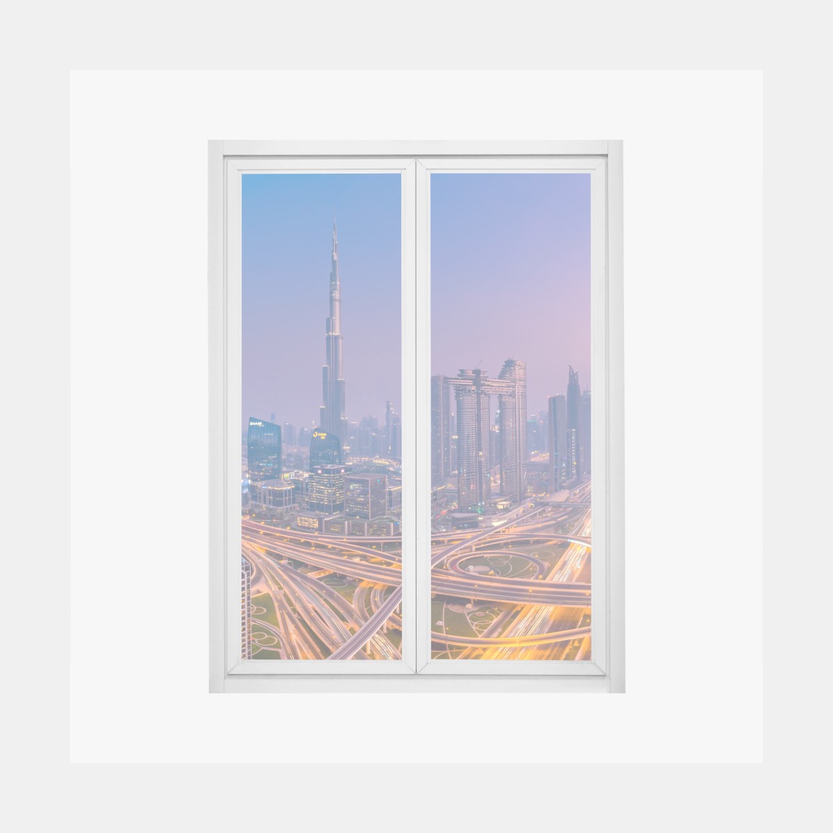 Sticker pour vitres et fenêtres panorama urbain de Dubaï au crépuscule – Wallnifity®