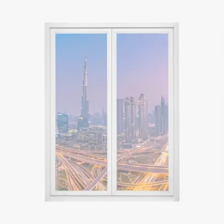 Sticker pour vitres et fenêtres panorama urbain de Dubaï au crépuscule – Wallnifity®