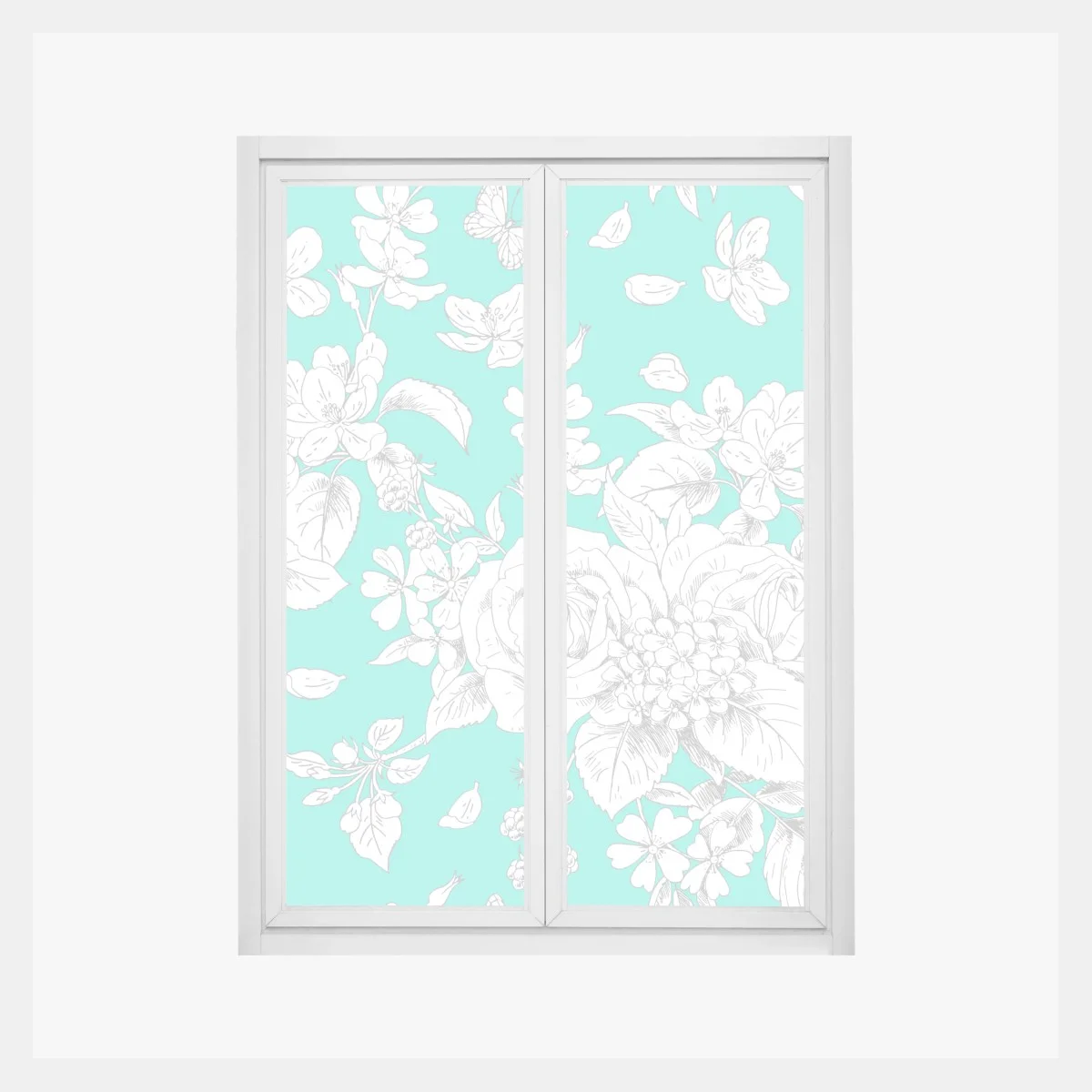 Sticker pour vitres et fenêtres motif floral délicat sur fond turquoise – Wallnifity® Sticker pour vitres et fenêtres motif floral délicat sur fond turquoise – Wallnifity®