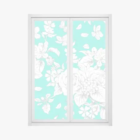 Sticker pour vitres et fenêtres motif floral délicat sur fond turquoise – Wallnifity®