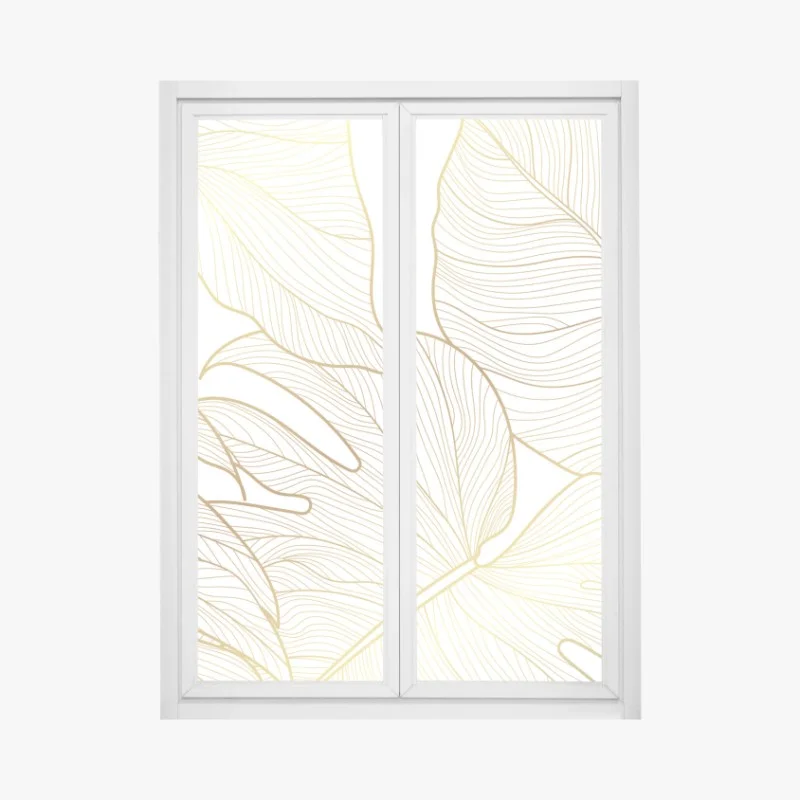 Sticker pour vitres et fenêtres feuilles tropicales dorées sur fond blanc – Wallnifity® Sticker pour vitres et fenêtres feuilles tropicales dorées sur fond blanc – Wallnifity®