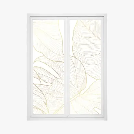 Sticker pour vitres et fenêtres feuilles tropicales dorées sur fond blanc – Wallnifity®
