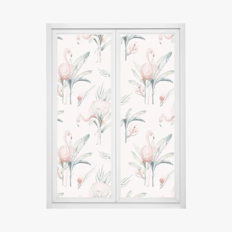 Sticker pour vitres et fenêtres motif tropical de flamants roses aquarelle – Wallnifity®