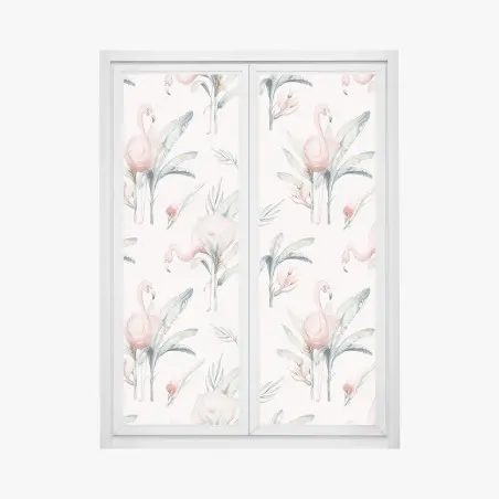 Sticker pour vitres et fenêtres motif tropical de flamants roses aquarelle – Wallnifity®