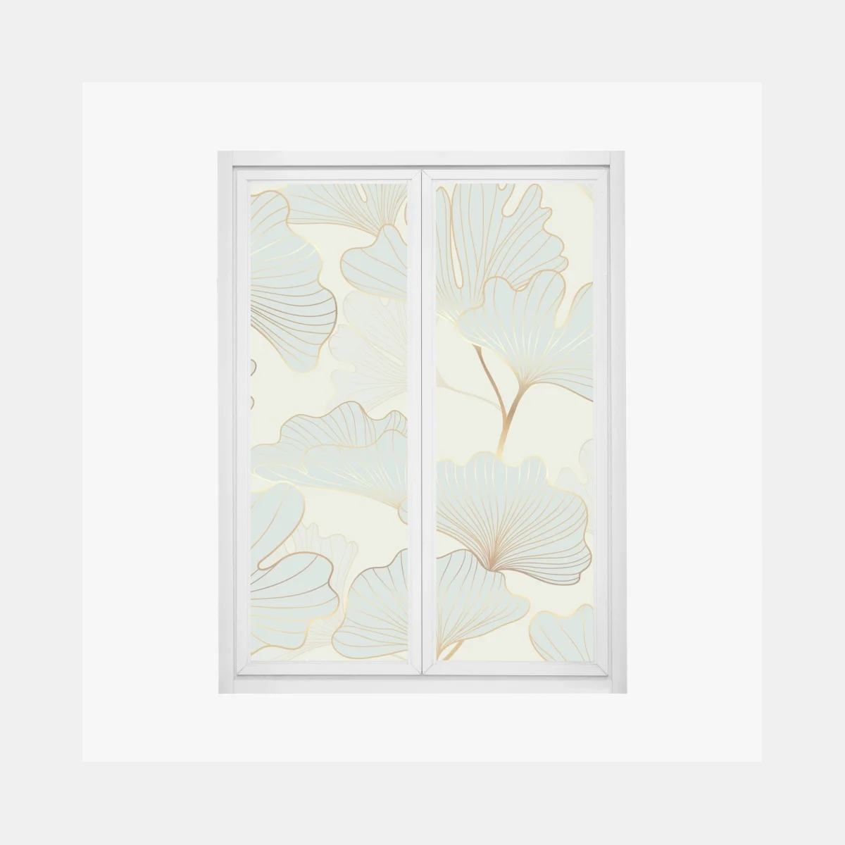 Sticker pour vitres et fenêtres motif feuilles de ginkgo dorées sur fond pastel – Wallnifity® Sticker pour vitres et fenêtres motif feuilles de ginkgo dorées sur fond pastel – Wallnifity®