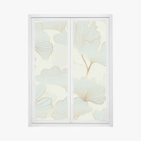 Sticker pour vitres et fenêtres motif feuilles de ginkgo dorées sur fond pastel – Wallnifity®