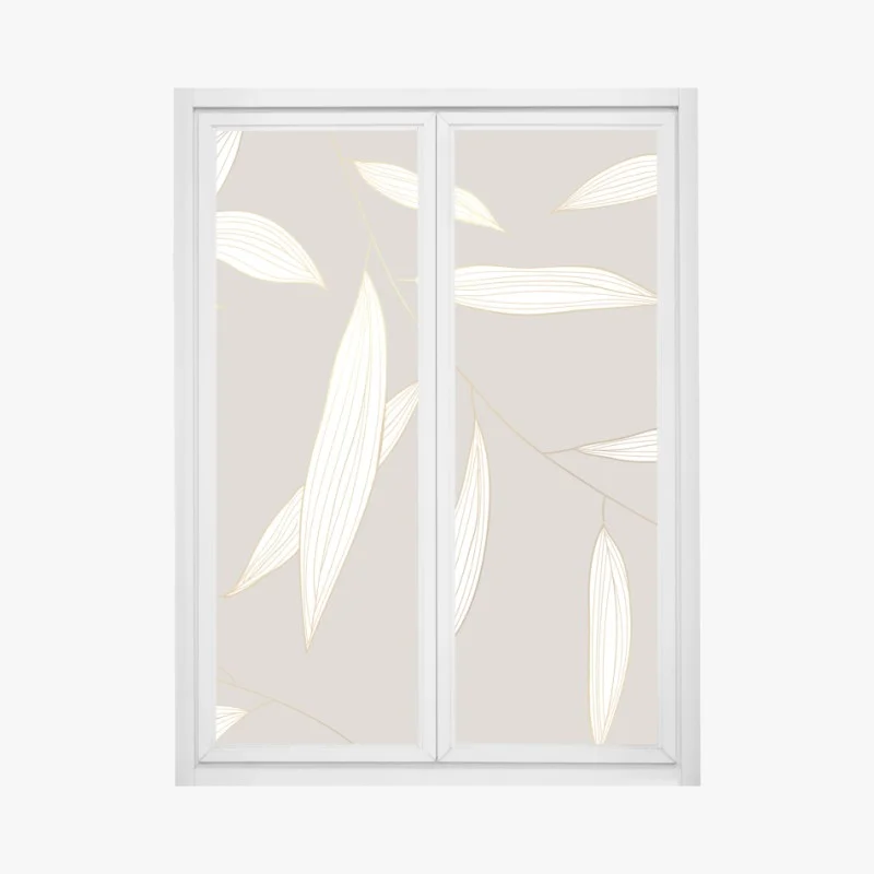 Sticker pour vitres et fenêtres motif de feuilles dorées sur fond beige – Wallnifity®