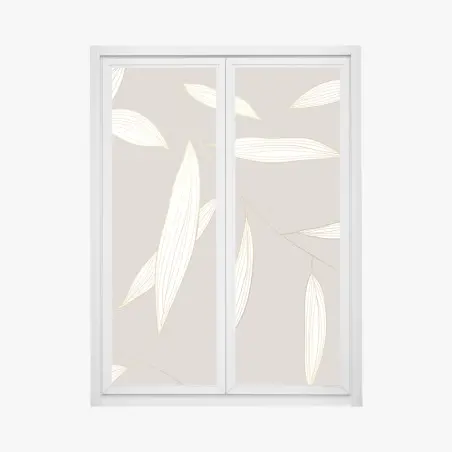 Sticker pour vitres et fenêtres motif de feuilles dorées sur fond beige – Wallnifity®