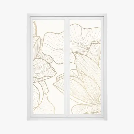 Sticker pour vitres et fenêtres fleurs de lotus dorées sur fond beige – Wallnifity®