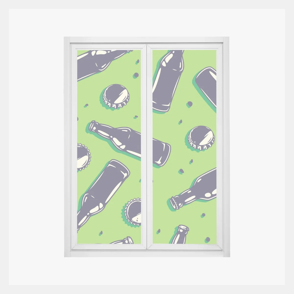 Sticker pour vitres et fenêtres motif bouteilles et capsules sur fond vert – Wallnifity® Sticker pour vitres et fenêtres motif bouteilles et capsules sur fond vert – Wallnifity®