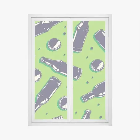 Sticker pour vitres et fenêtres motif bouteilles et capsules sur fond vert – Wallnifity®