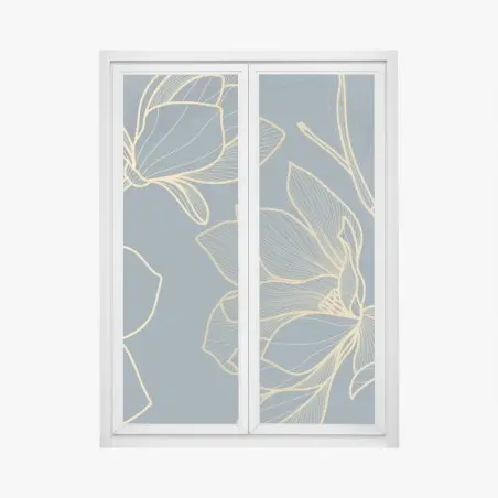 Sticker pour vitres et fenêtres motif floral doré sur fond bleu-gris – Wallnifity®