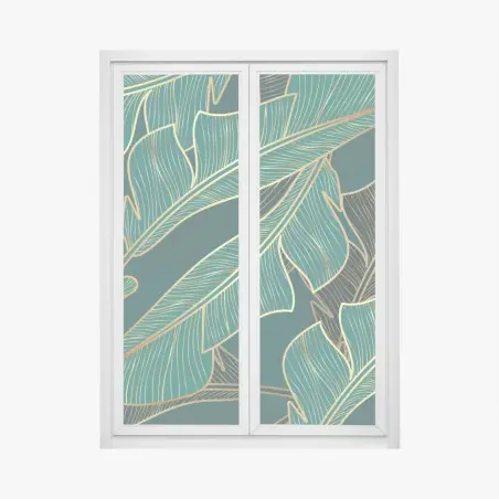Sticker pour vitres et fenêtres éclat tropical doré sur fond émeraude – Wallnifity®