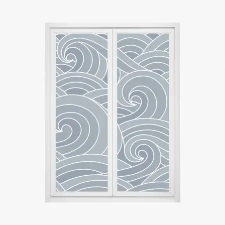 Sticker pour vitres et fenêtres vagues stylisées japonaises bleu-gris – Wallnifity®