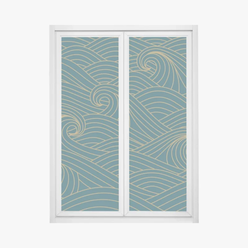 Sticker pour vitres et fenêtres motif de vagues dorées sur fond bleu canard – Wallnifity®