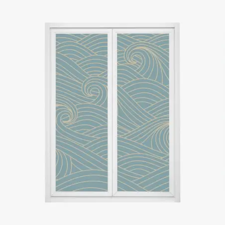 Sticker pour vitres et fenêtres motif de vagues dorées sur fond bleu canard – Wallnifity®