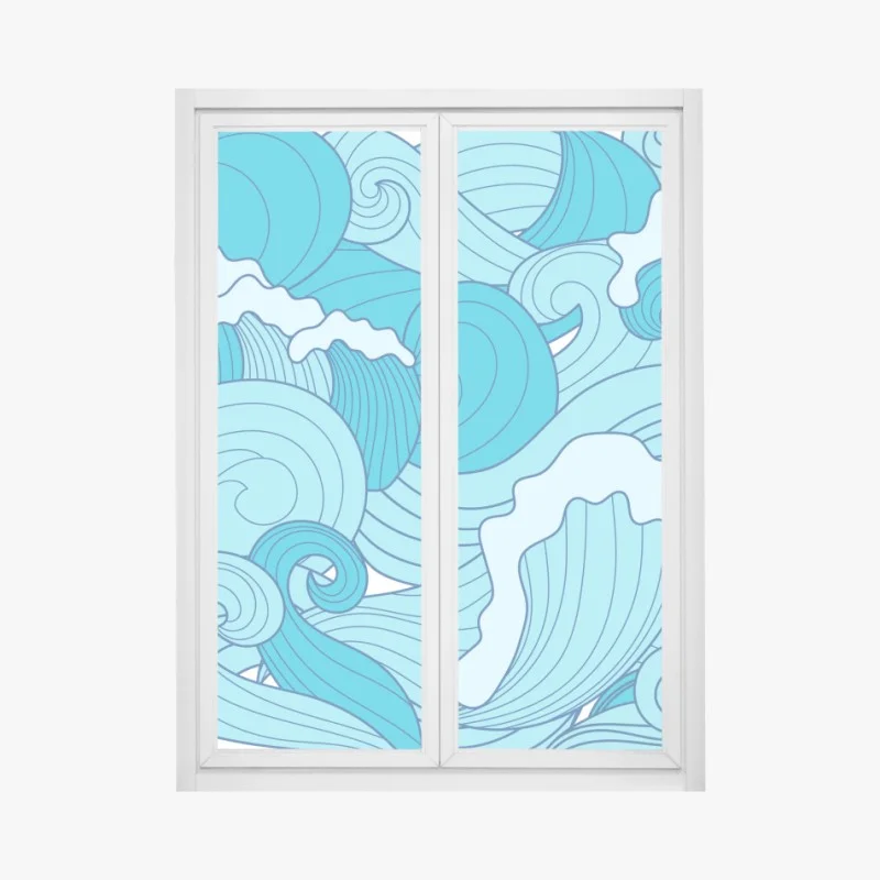 Sticker pour vitres et fenêtres vagues stylisées en nuances de bleu – Wallnifity® Sticker pour vitres et fenêtres vagues stylisées en nuances de bleu – Wallnifity®