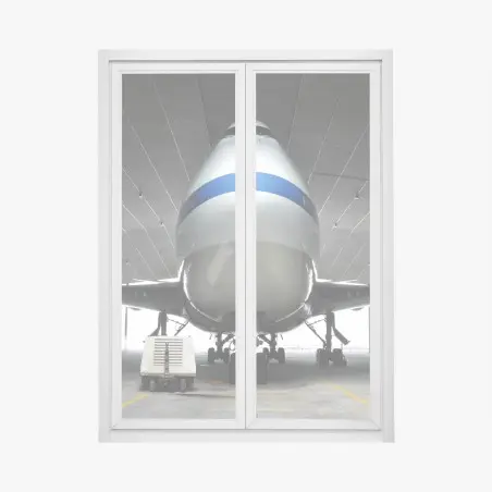 Sticker pour vitres et fenêtres face avant d'un gros-porteur dans un hangar – Wallnifity®