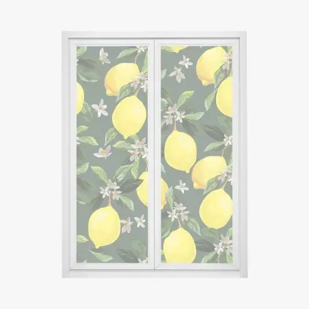 Sticker pour vitres et fenêtres motif citrons et fleurs sur fond vert – Wallnifity®