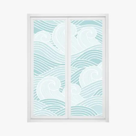 Sticker pour vitres et fenêtres océan stylisé en vagues turquoises – Wallnifity®