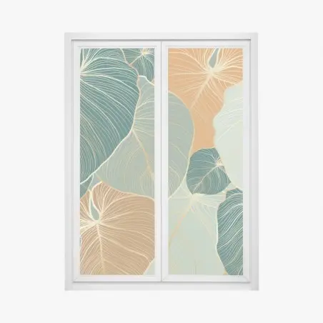 Sticker pour vitres et fenêtres motif de feuilles dorées vertes et ocres – Wallnifity®