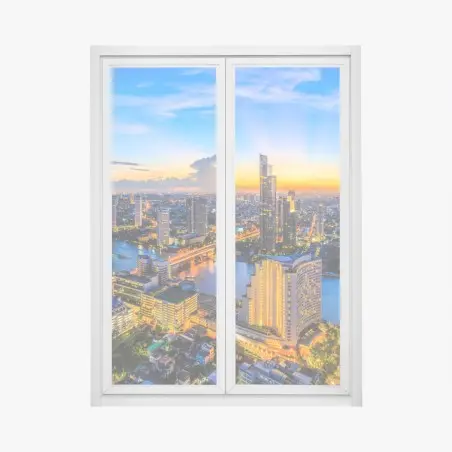Sticker pour vitres et fenêtres panorama urbain au coucher de soleil sur Bangkok – Wallnifity®