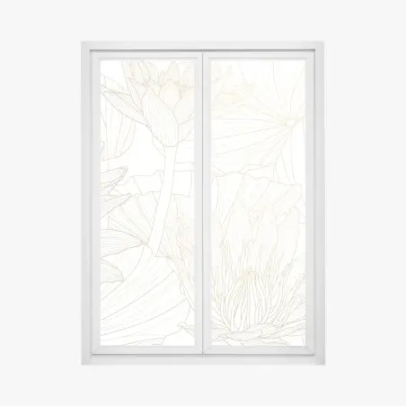 Sticker pour vitres et fenêtres motif nénuphar doré sur fond crème – Wallnifity®