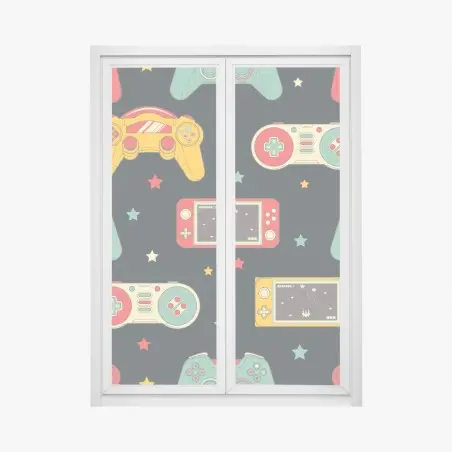Sticker pour vitres et fenêtres motif rétro de manettes de jeu colorées – Wallnifity®