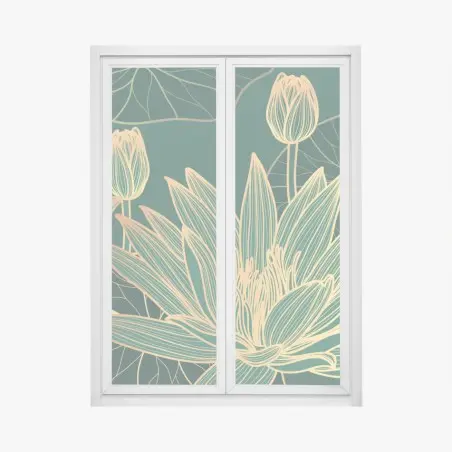 Sticker pour vitres et fenêtres lotus dorés sur fond vert élégant – Wallnifity®