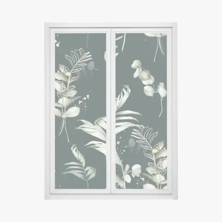 Sticker pour vitres et fenêtres motif eucalyptus doré sur fond vert profond – Wallnifity®