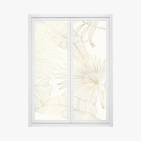 Sticker pour vitres et fenêtres motif feuilles tropicales dorées – Wallnifity®