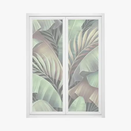 Sticker pour vitres et fenêtres fresque de feuillage tropical aux tons verts – Wallnifity®