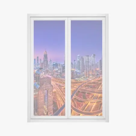 Sticker pour vitres et fenêtres panorama nocturne de Dubaï – Wallnifity®