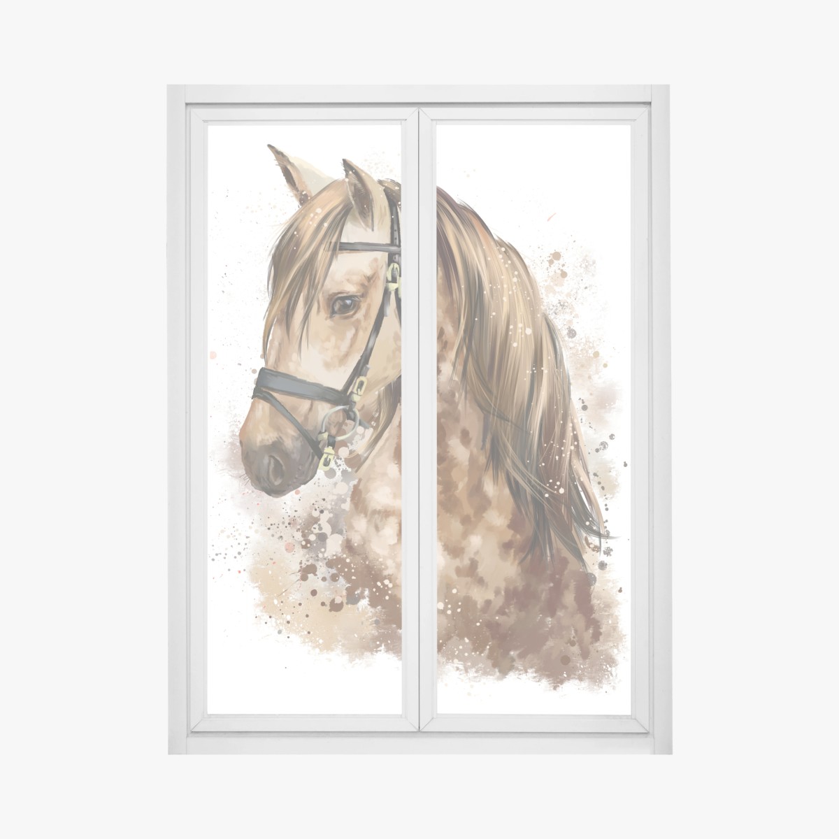 Sticker pour vitres et fenêtres portrait de cheval tacheté aux tons chauds – Wallnifity®