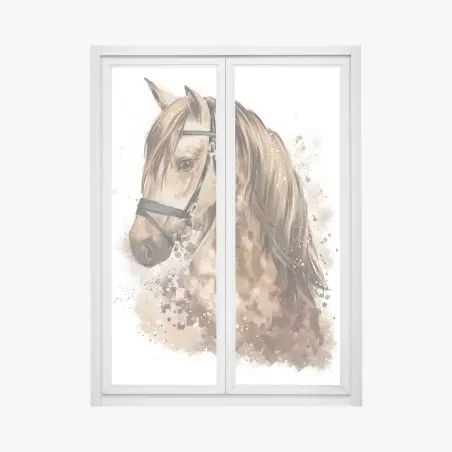 Sticker pour vitres et fenêtres portrait de cheval tacheté aux tons chauds – Wallnifity®