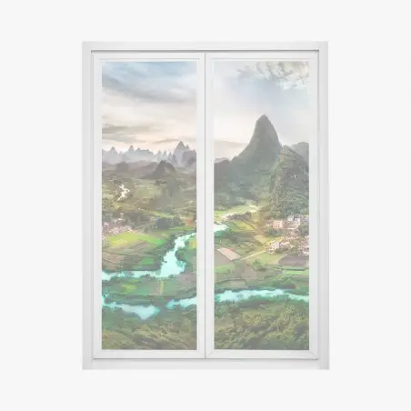 Sticker pour vitres et fenêtres paysage karstique avec rivière émeraude – Wallnifity®