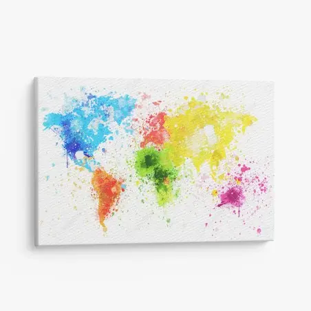 Tableau sur toile carte du monde aquarelle éclaboussée – Wallnifity®