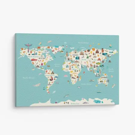 Canvas print colorful illustrated world map for kids – Wallnifity®