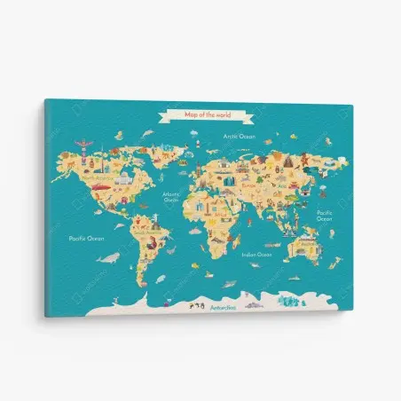 Canvas print colorful illustrated world map for kids – Wallnifity®