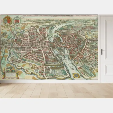 Papier peint plan ancien de Paris — vue historique de la ville – Wallnifity®