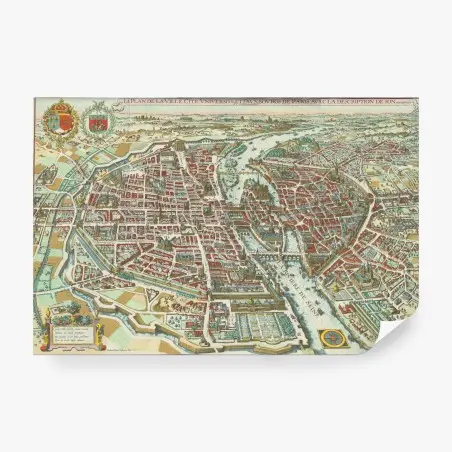 Papier peint plan ancien de Paris — vue historique de la ville – Wallnifity®
