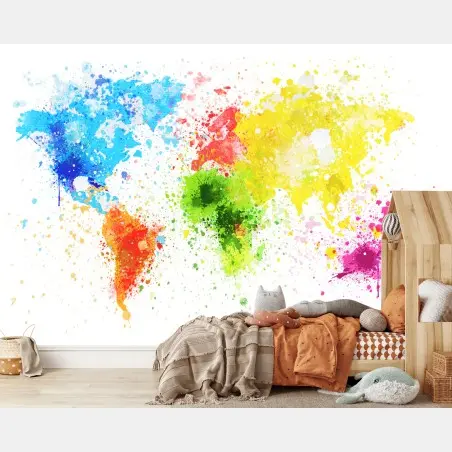 Papier peint carte du monde aquarelle éclaboussée – Wallnifity®