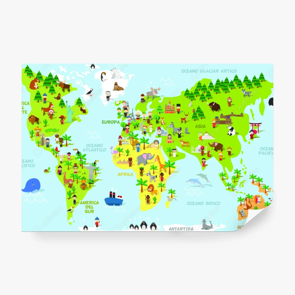 Wall mural colorful illustrated world map for kids – Wallnifity®